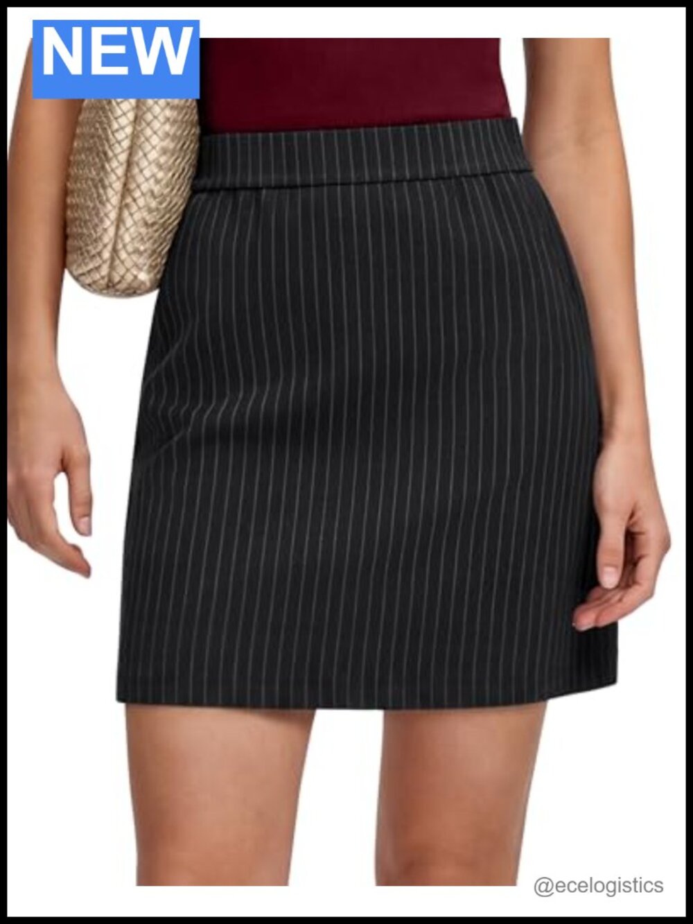 G4Free ShiftReady Pinstriped Skirts for Women 17" Elastic Waist Business Casual